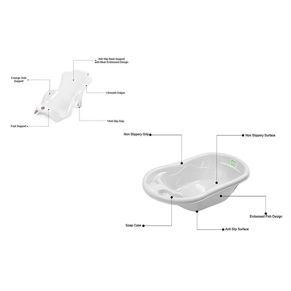 SunBaby - Plastic Bathtub w/ Bath Seat Sling - White