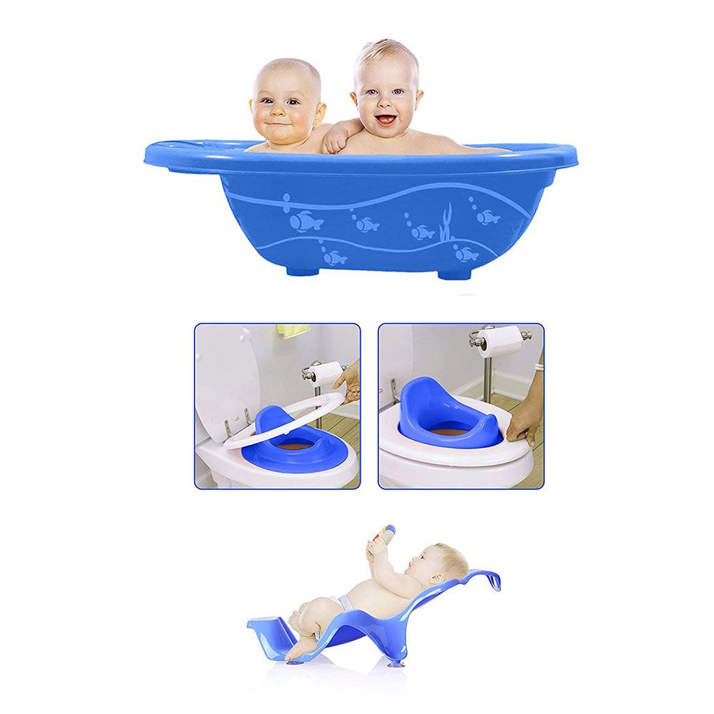 SunBaby - Splash Bath Tub, Bath Sling & Potty Trainer - Blue