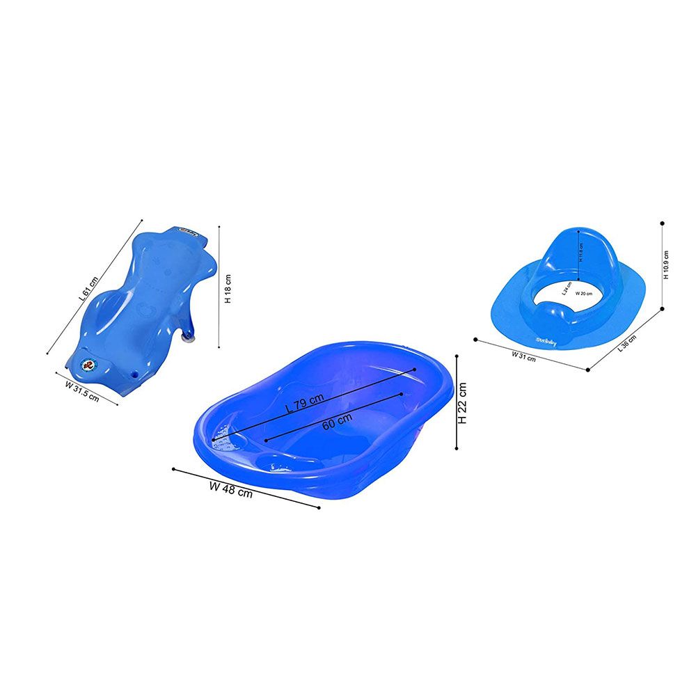 SunBaby - Splash Bath Tub, Bath Sling & Potty Trainer - Blue