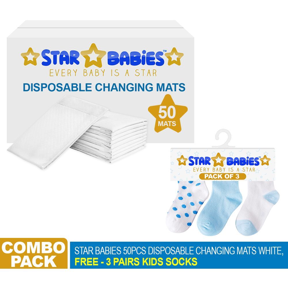 Star Babies - Changing Mats White 50pcs & 3pairs Socks