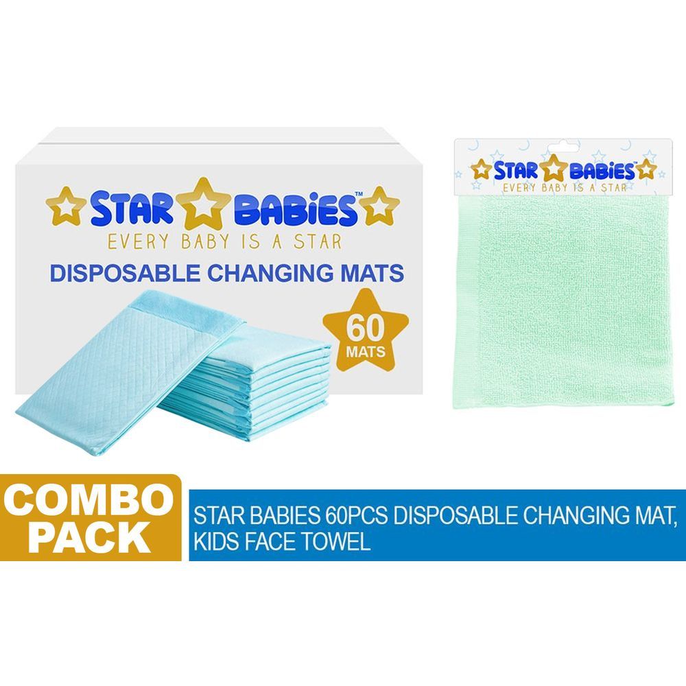 Star Babies - Changing Mats 60pcs + Kids Towel - White