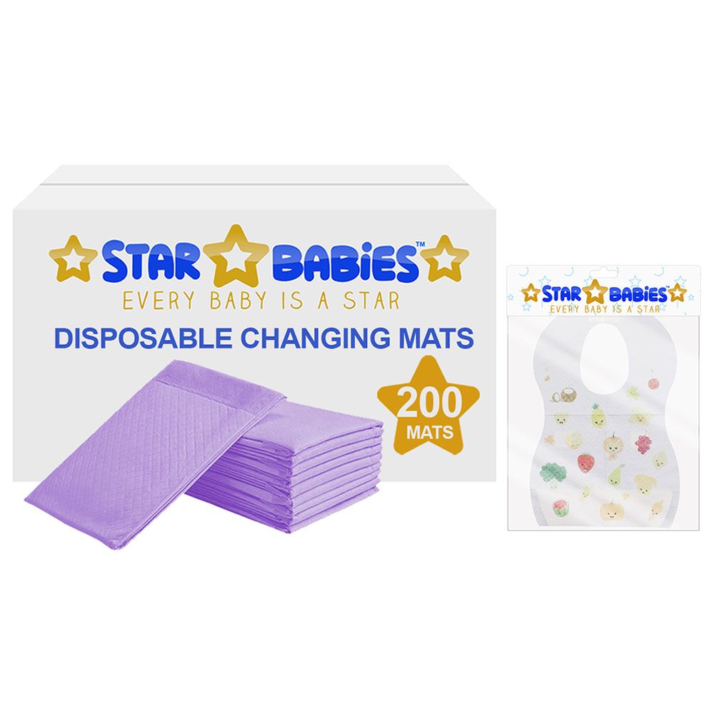 Star Babies - 200pcs Disposable Changing Mat + 10pcs Bibs