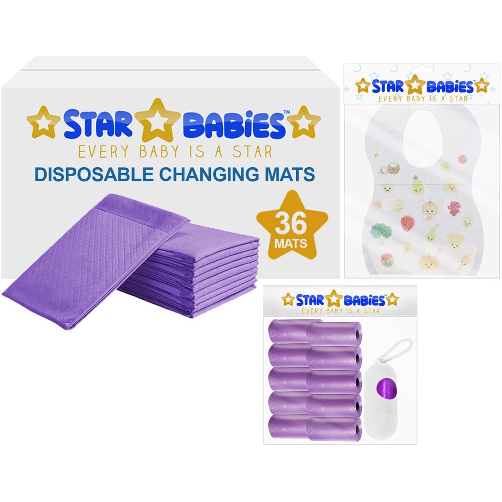 Star Babies - Changing Mats 36pcs, Bibs 30pcs and Scented Bag 10pcs W/ Refill - Lavender