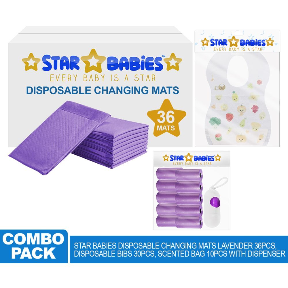 Star Babies - Changing Mats 36pcs, Bibs 30pcs and Scented Bag 10pcs W/ Refill - Lavender