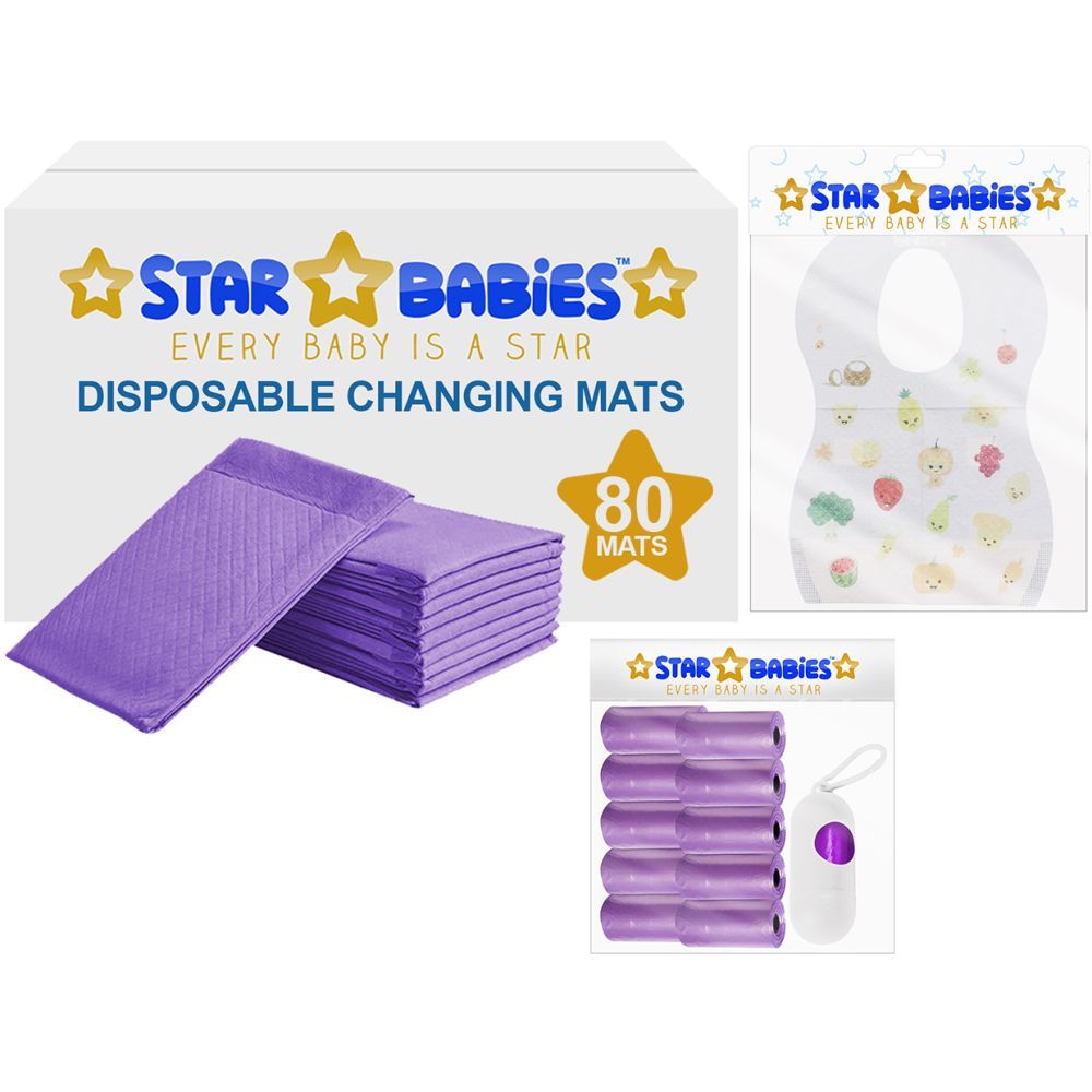 Star Babies - Changing Mats 80pcs, Bibs 70pcs and Scented Bag 10pcs W/ Refill - Lavender