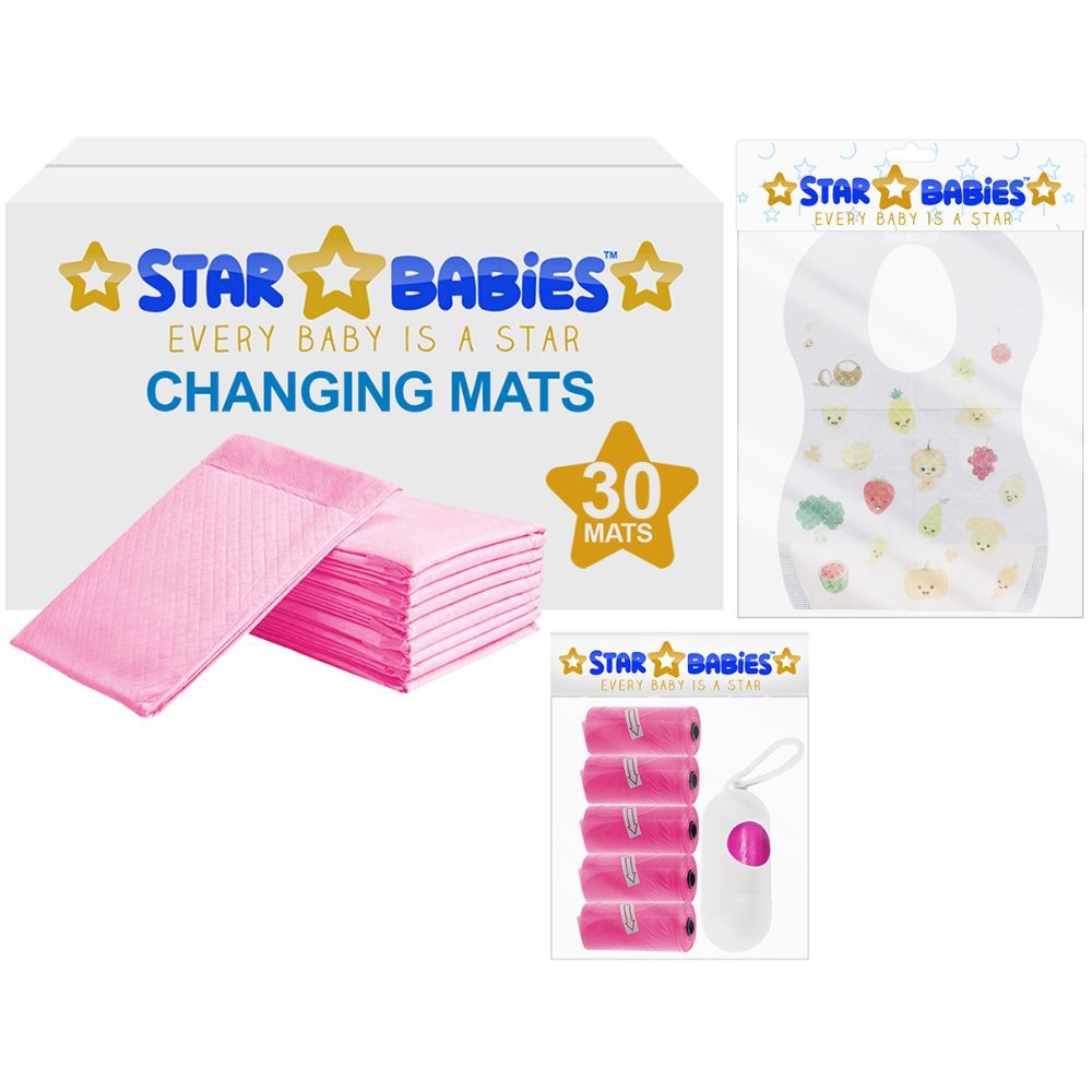 Star Babies - Changing Mats 30pcs, Bibs 30pcs and Scented Bag 5pcs W/ Refill - Pink