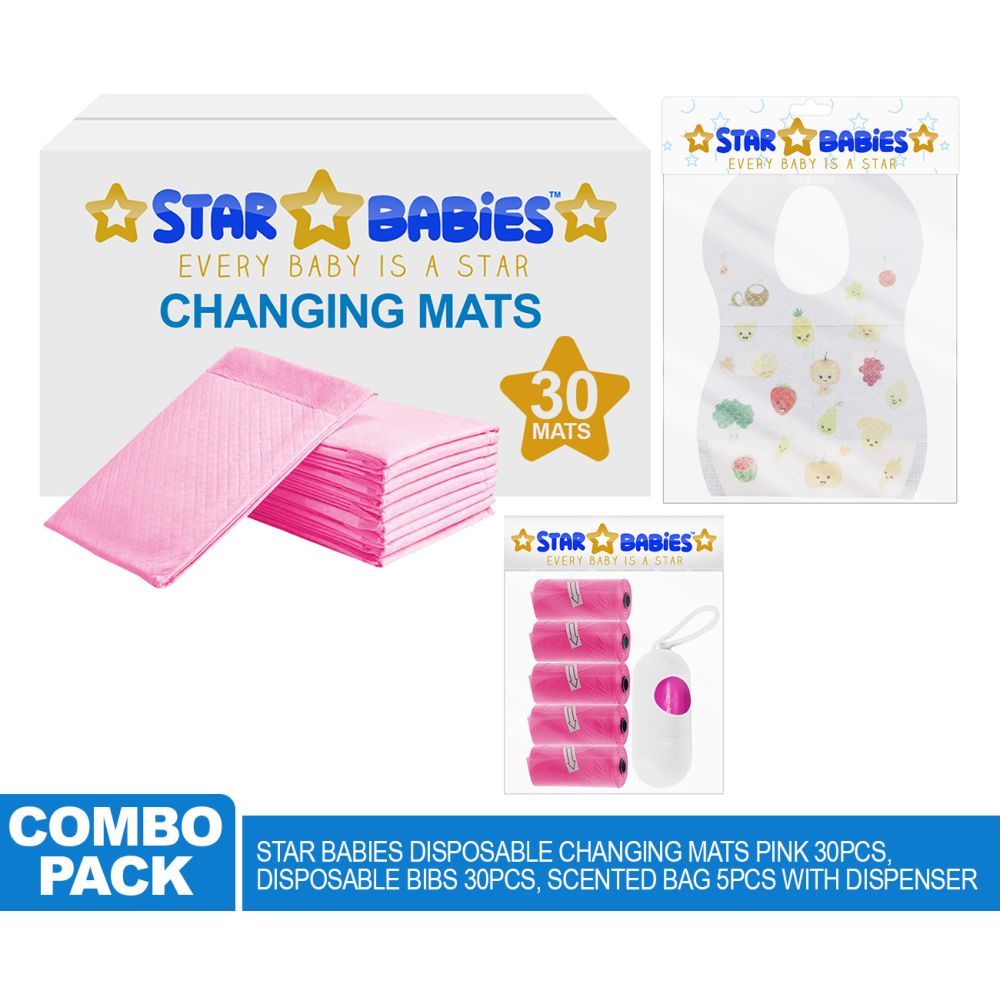 Star Babies - Changing Mats 30pcs, Bibs 30pcs and Scented Bag 5pcs W/ Refill - Pink