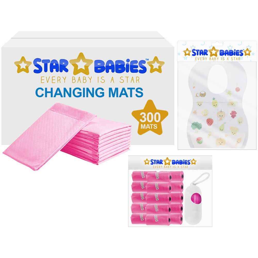 Star Babies - Changing Mats 300pcs, Bibs 300pcs and Scented Bag 15pcs W/ Refill - Pink