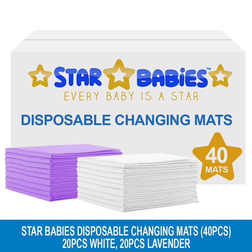 Star Babies Disposable Changing 40 Mat - White & Lavender