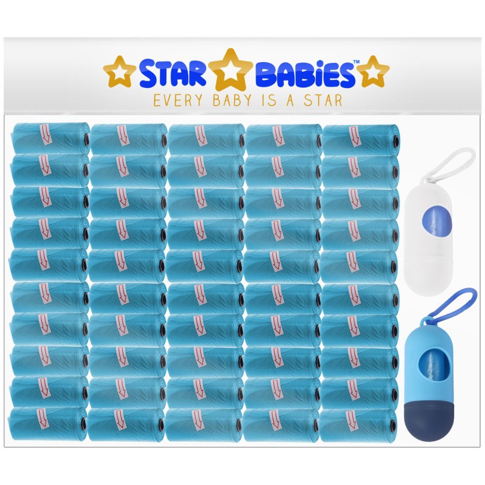 Star Babies - Scented Bag Roll - Pack of 50/750 Bags w/ 2 Dispenser - Blue