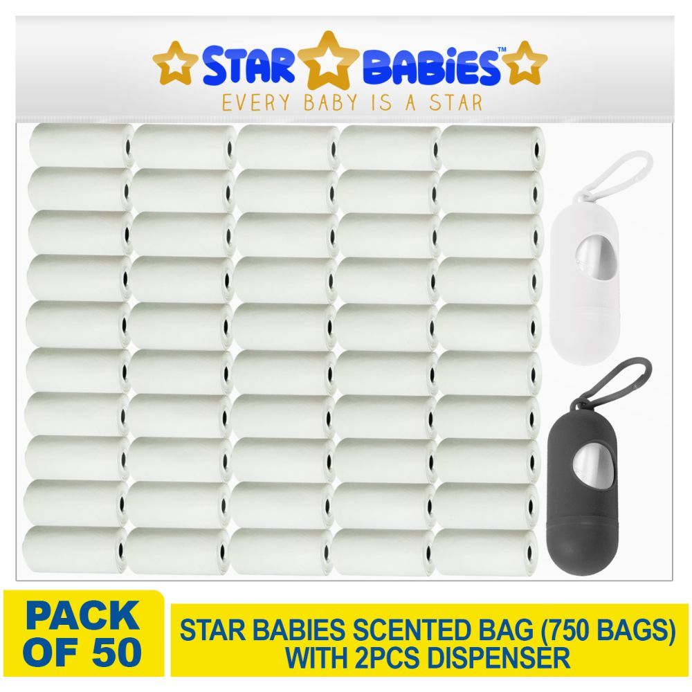 Star Babies - Scented Bag Roll - Pack of 50/750 Bags w/ 2 Dispenser - White