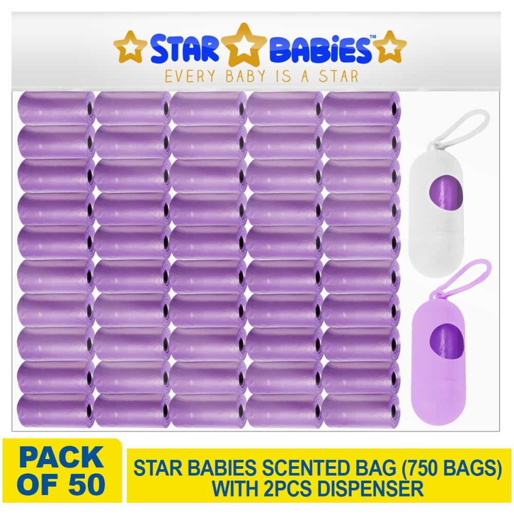 Star Babies - Scented Bag Roll - Pack of 50/750 Bags w/ 2 Dispenser - Lavender