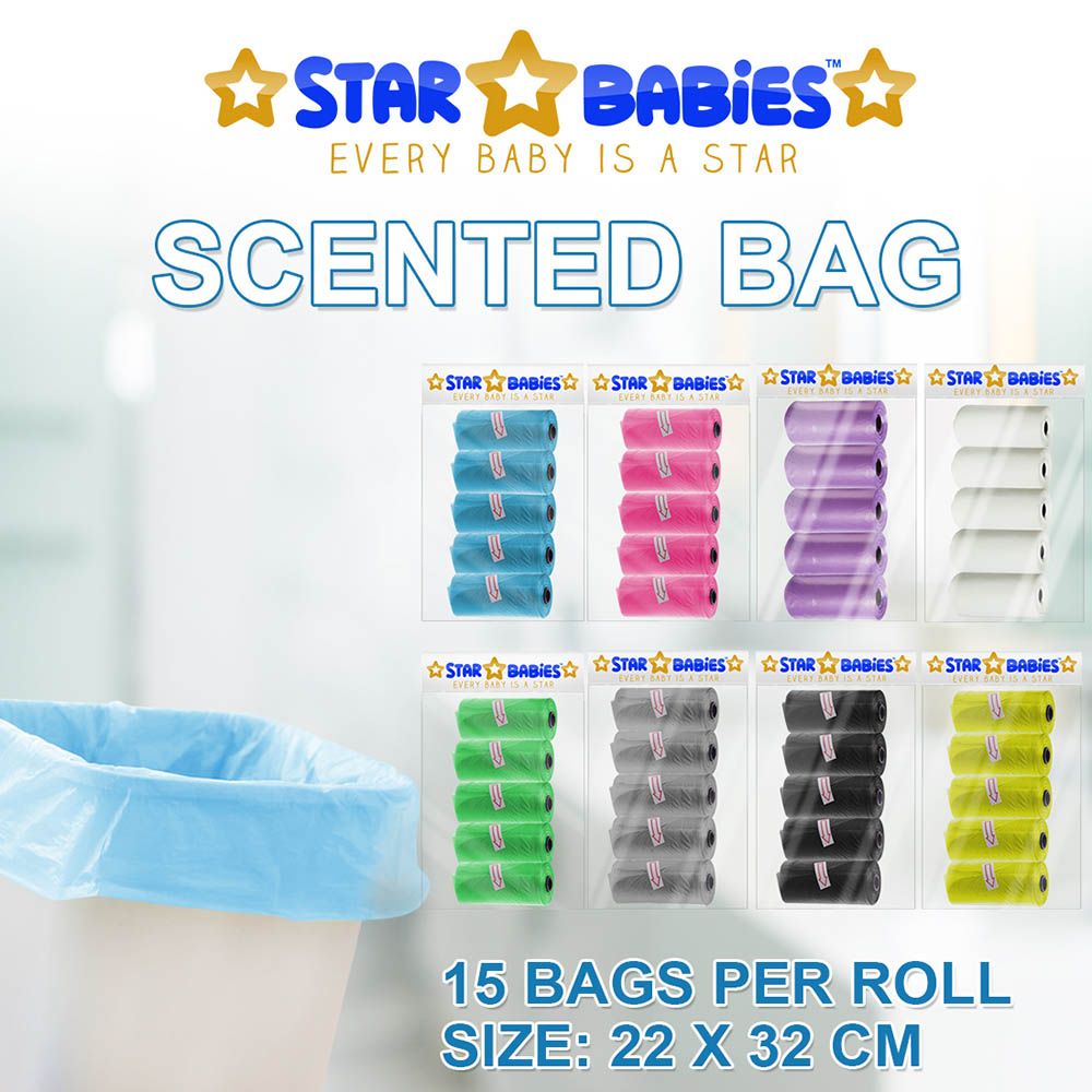 Star Babies - Pack of 5/75 Bags Scented Bag Blue & Assorted Dispenser