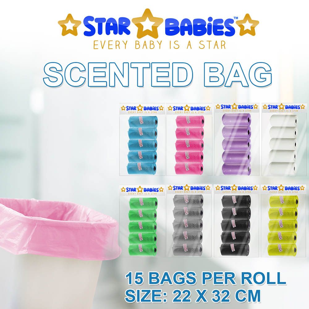 Star Babies - Pack of 5/75 Bags Scented Bag Pink & Assorted Dispenser