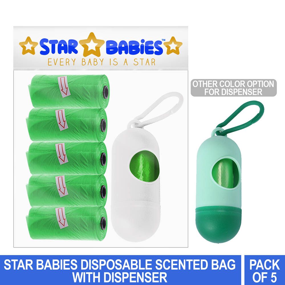 Star Babies - Pack of 5/75 Bags Scented Bag Green & Assorted Dispenser