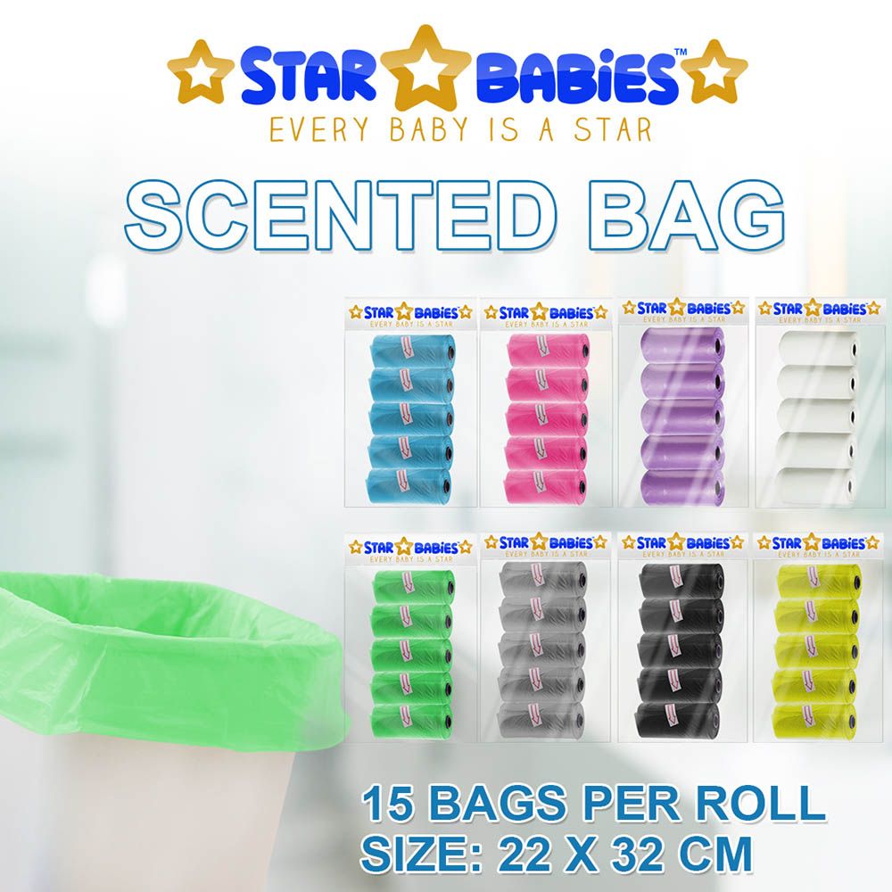 Star Babies - Pack of 5/75 Bags Scented Bag Green & Assorted Dispenser