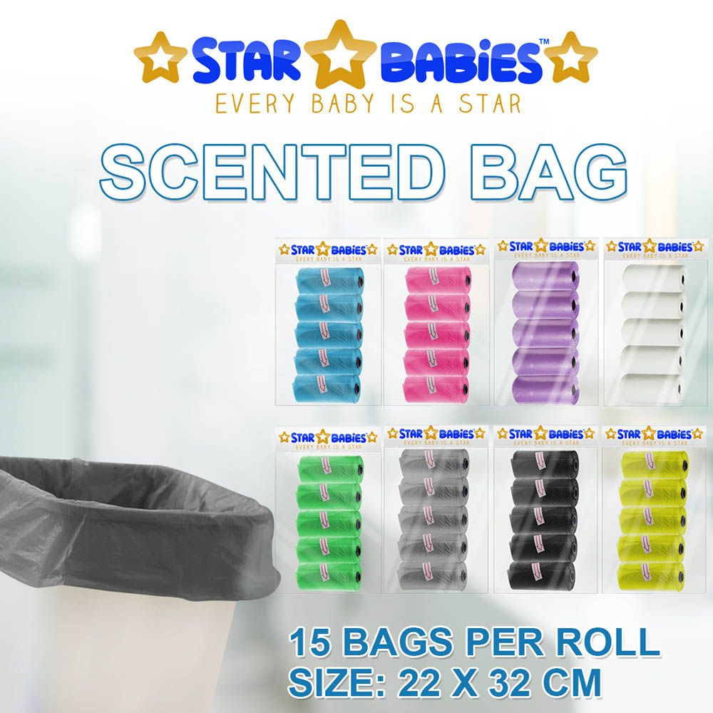 Star Babies - Pack of 5/75 Bags Scented Bag Black & Assorted Dispenser