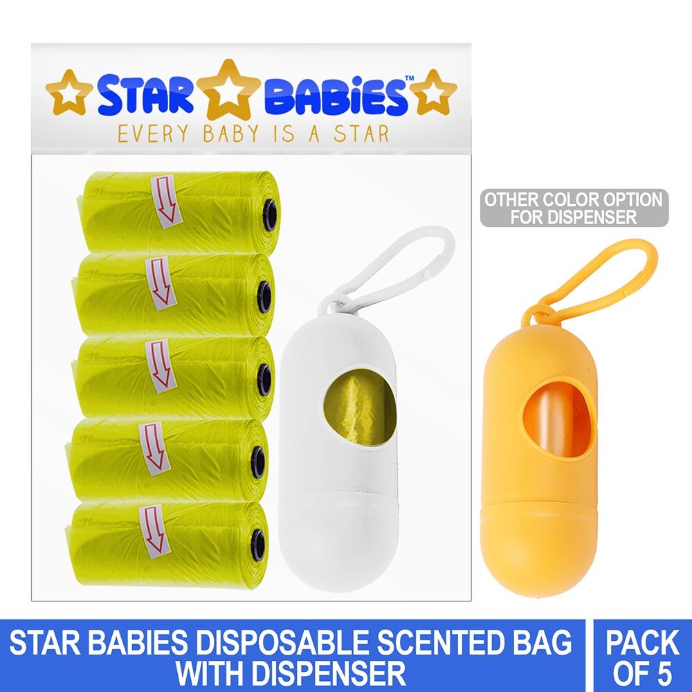 Star Babies - Pack of 5/75 Bags Scented Bag Yellow & Assorted Dispenser