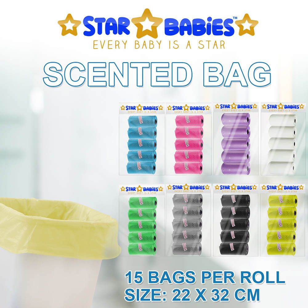 Star Babies - Pack of 5/75 Bags Scented Bag Yellow & Assorted Dispenser