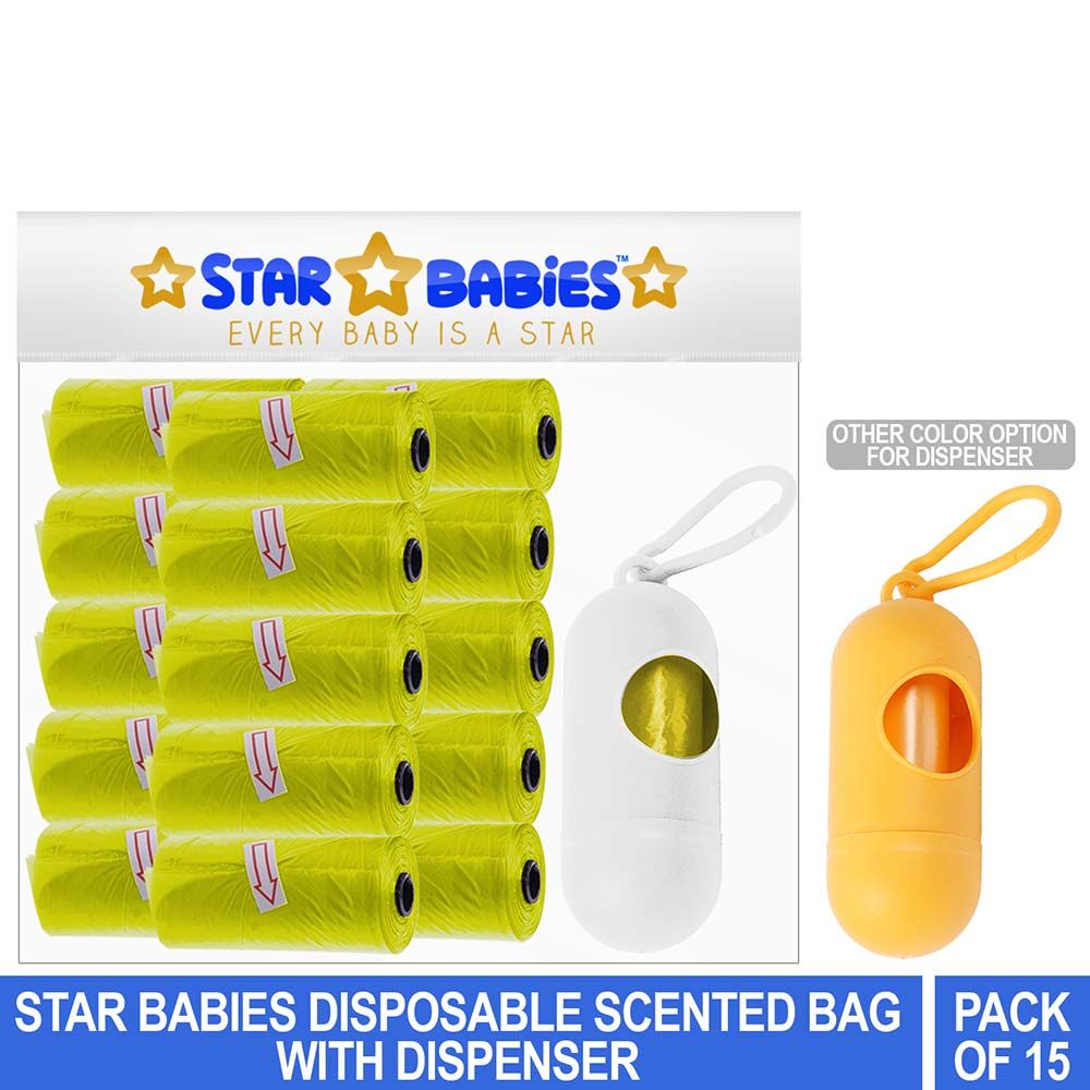 Star Babies Pack of 15/225 Bags Scented Bag Yellow & Assorted Dispenser