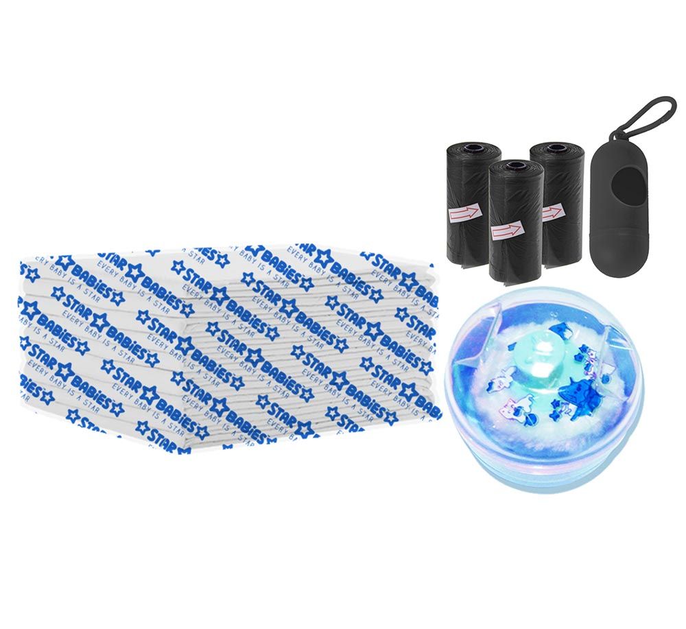 Star Babies - Combo - Disposable Changing Mat 15pcs + Scented Bag 3pcs + Powder Puff + Dispenser