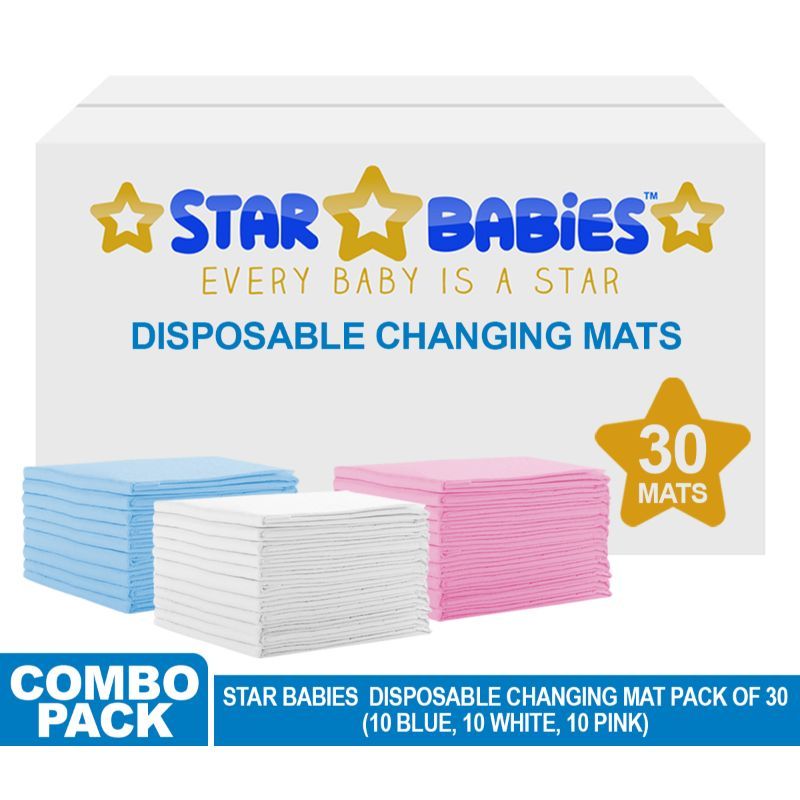 Star Babies - Disposable Changing mats (45x60cm) Large, Assorted Pack of 30