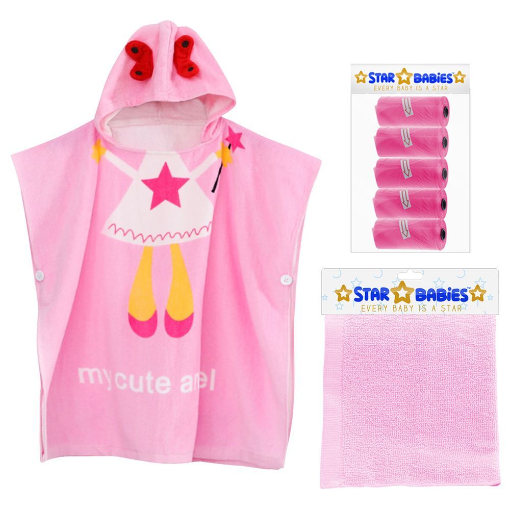 Star Babies - Hooded Poncho, Scented Bag, Face towel - Pink