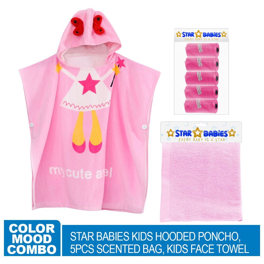 Star Babies - Hooded Poncho, Scented Bag, Face towel - Pink