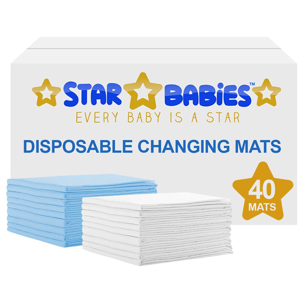 Star Babies - Disposable Changing mats (45x60cm) Large, Pack of 40 - Blue/White