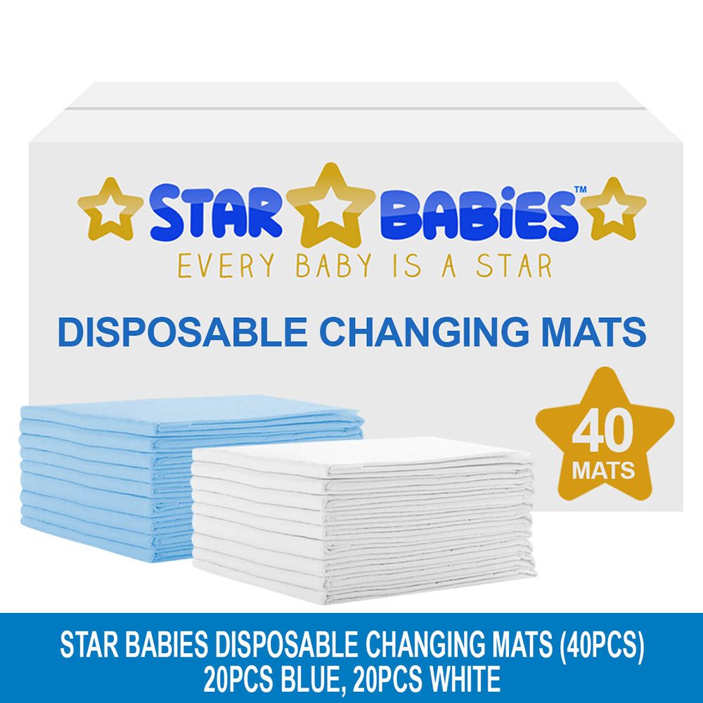 Star Babies - Disposable Changing mats (45x60cm) Large, Pack of 40 - Blue/White