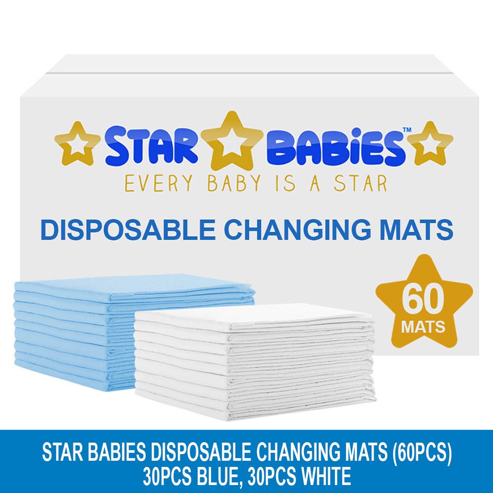 Star Babies - Disposable Changing mats (45x60cm) Large, Pack of 60 - Blue/White