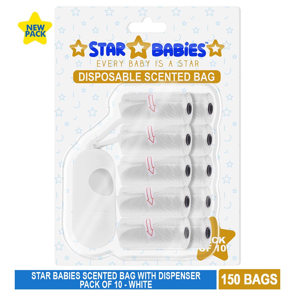 Star Babies - Scented Bag W/ Dispenser Blister - Pack of 10/150 Bags - White