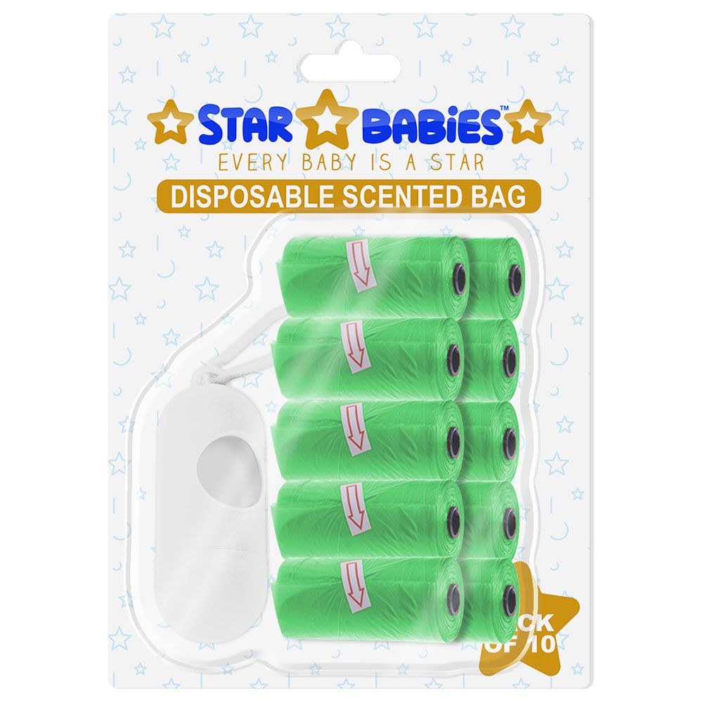 Star Babies - Scented Bag W/ Dispenser Blister - Pack of 10/150 Bags - Green