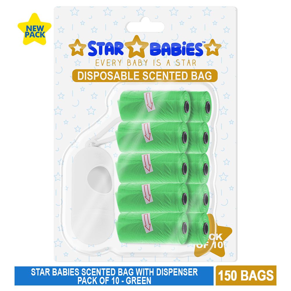 Star Babies - Scented Bag W/ Dispenser Blister - Pack of 10/150 Bags - Green