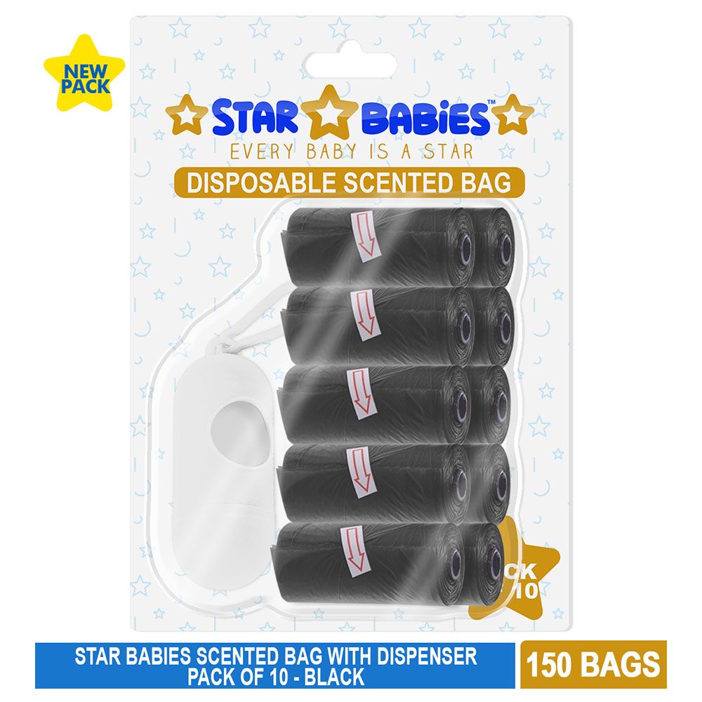 Star Babies - Scented Bag W/ Dispenser Blister - Pack of 10/150 Bags - Black