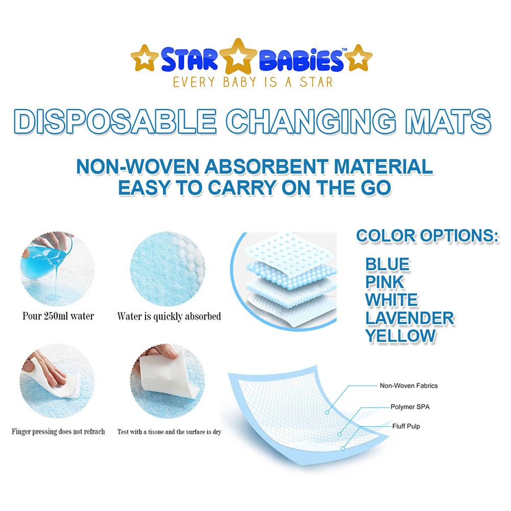 Star Babies - Disposable Changing mats (45x60cm) Large, - Pack of 40 -Blue