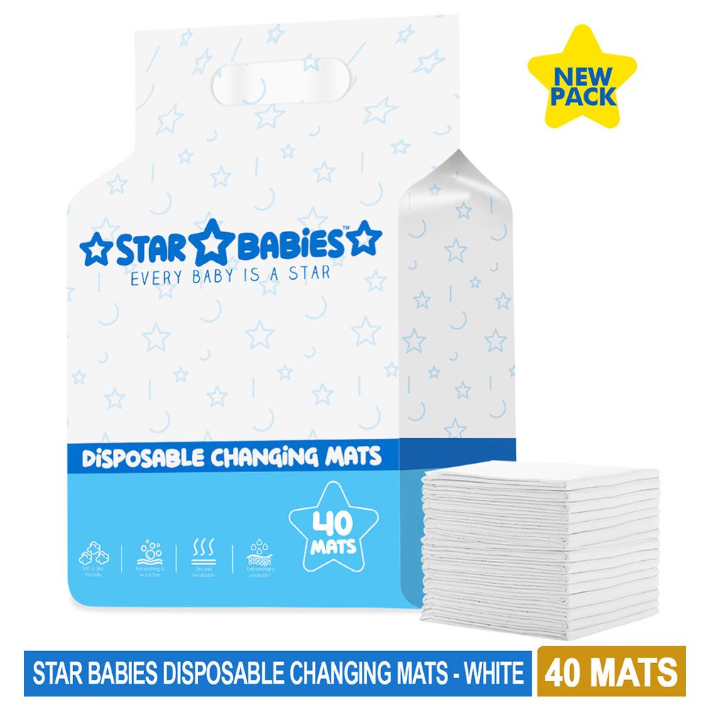 Star Babies - Disposable Changing mats (45x60cm) Large - 40 pcs - White