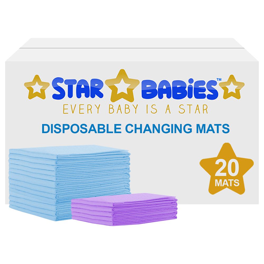 Star Babies - Disposable Changing mats (45x60cm) Large, Pack of 20 - Blue/Lavender