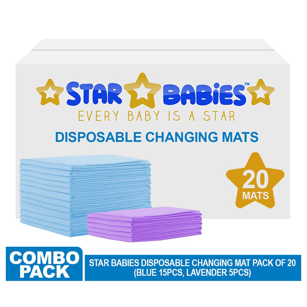 Star Babies - Disposable Changing mats (45x60cm) Large, Pack of 20 - Blue/Lavender