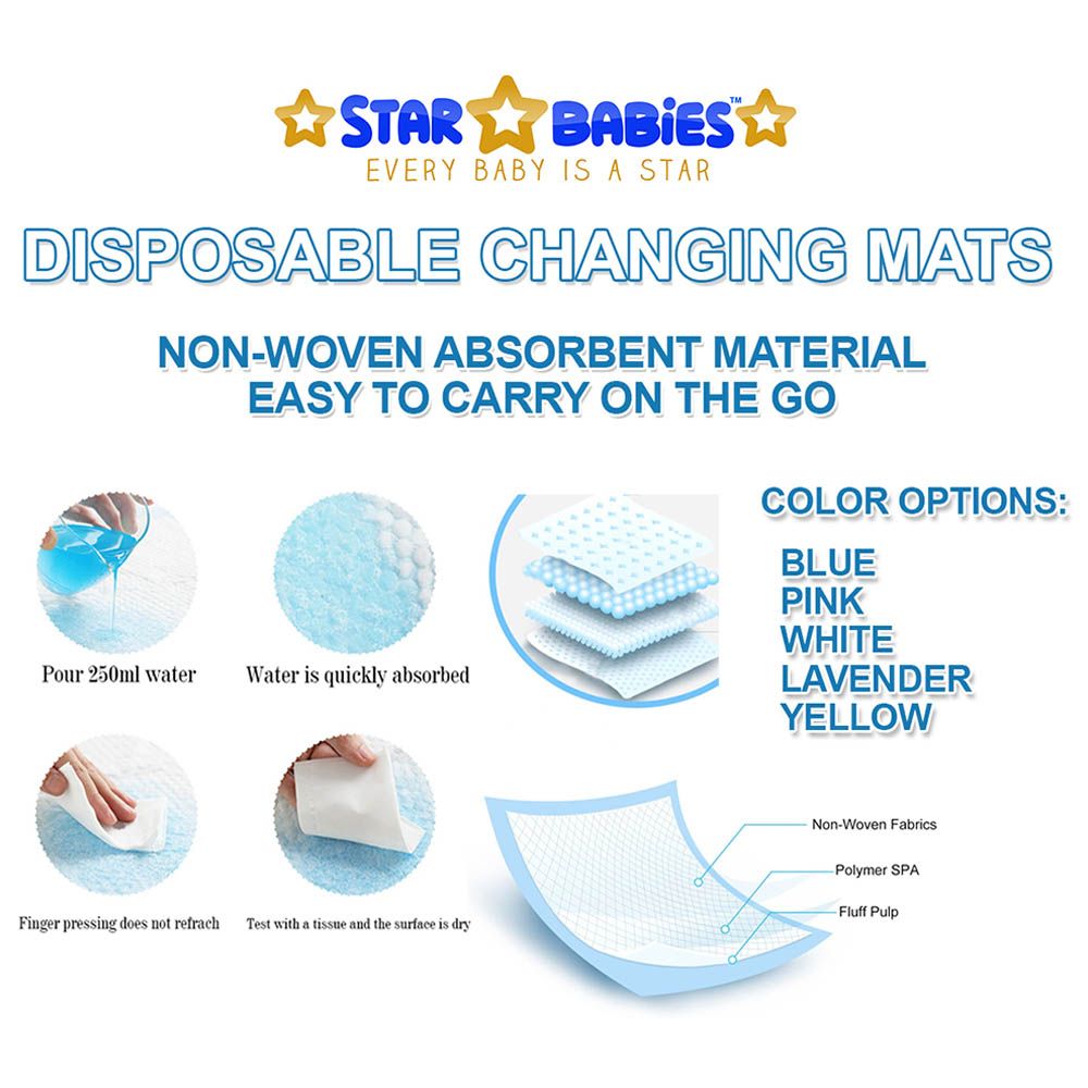 Star Babies - Disposable Changing mats (45x60cm) Large, Pack of 20 - Blue/Lavender