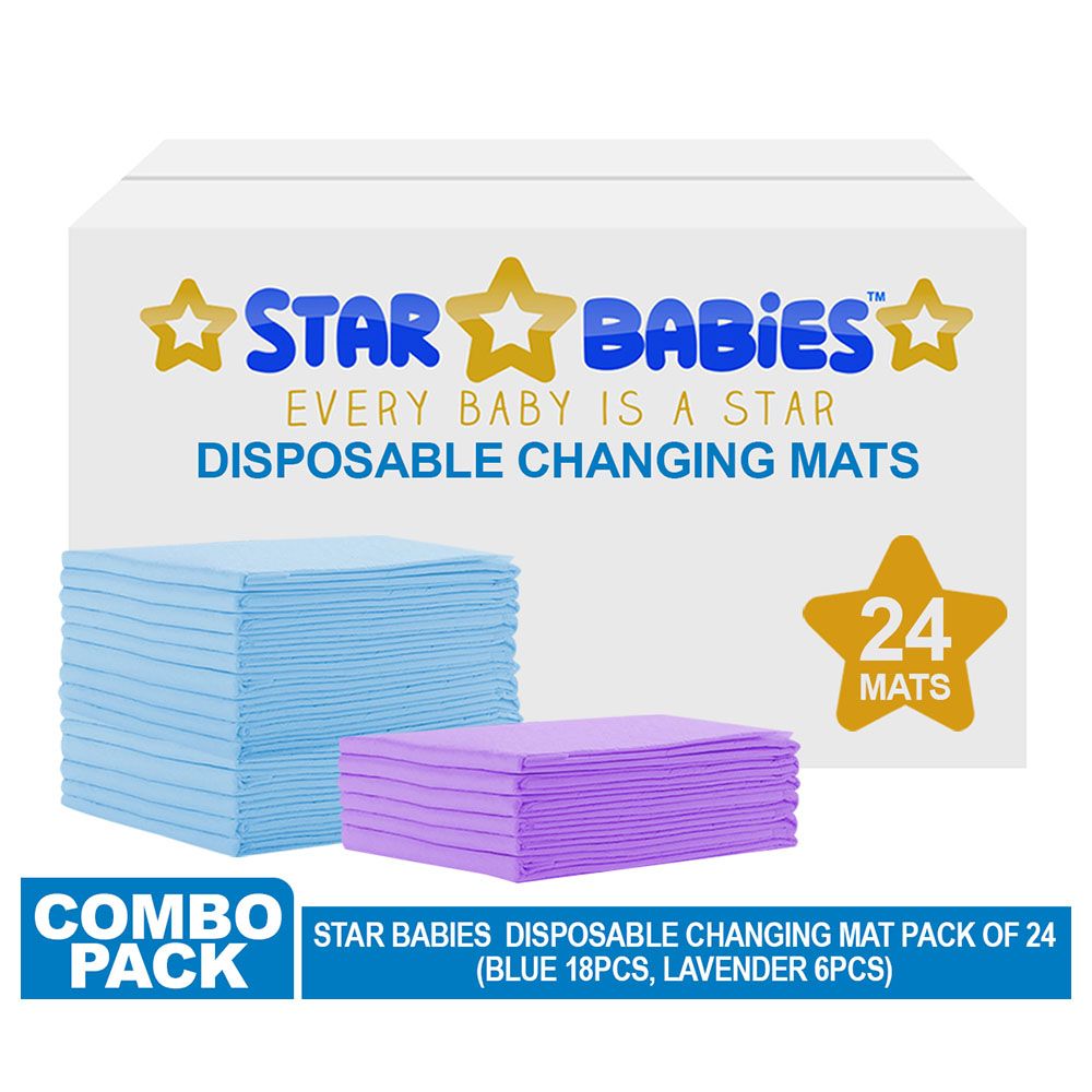 Star Babies - Disposable Changing mats (45x60cm) Large, Pack of 24 - Blue/Lavender