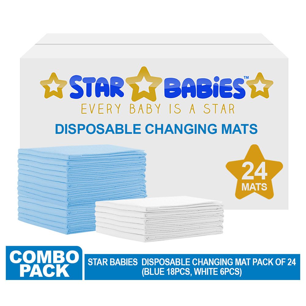 Star Babies - Disposable Changing mats (45x60cm) Large, Pack of 24 - Blue/White