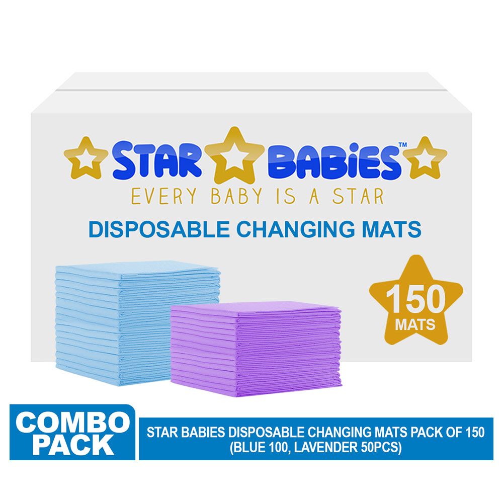 Star Babies - Disposable Changing mats (45x60cm) Large, Pack of 150 - Blue/Lavender