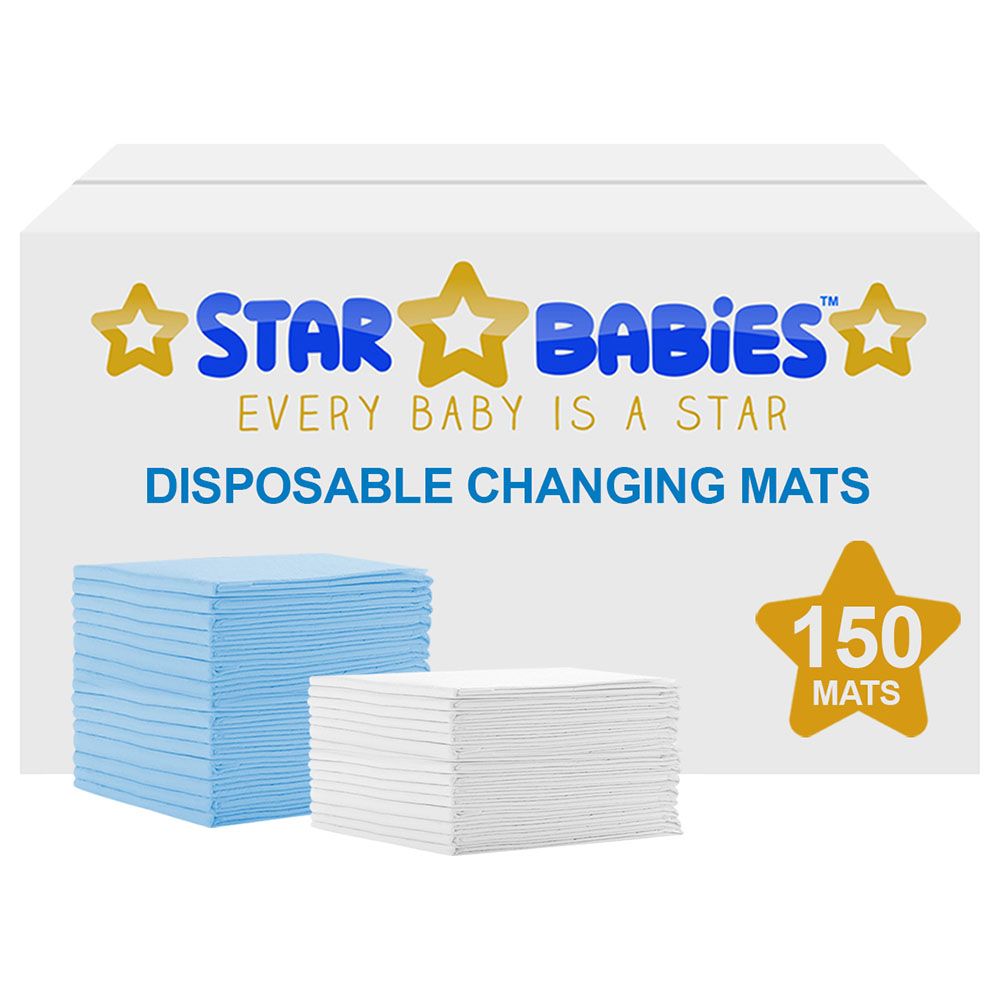 Star Babies - Disposable Changing mats (45x60cm) Large, Pack of 150 - Blue/White