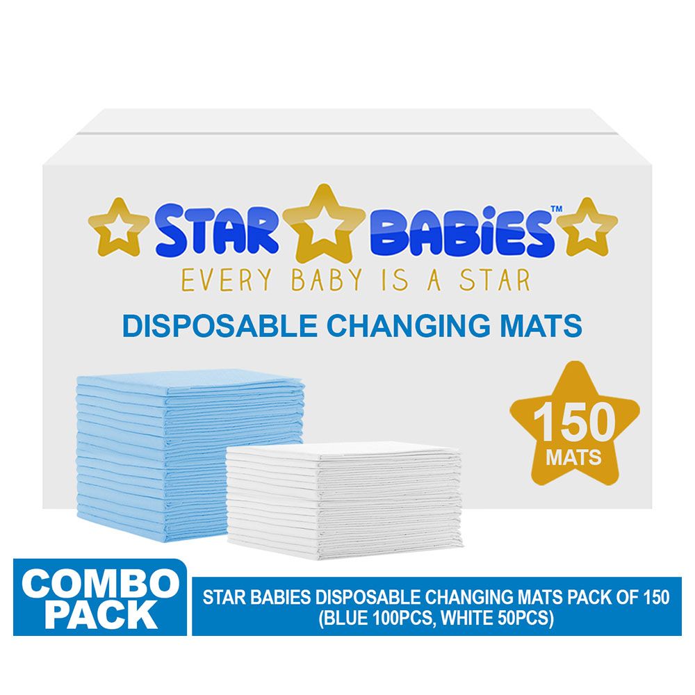 Star Babies - Disposable Changing mats (45x60cm) Large, Pack of 150 - Blue/White