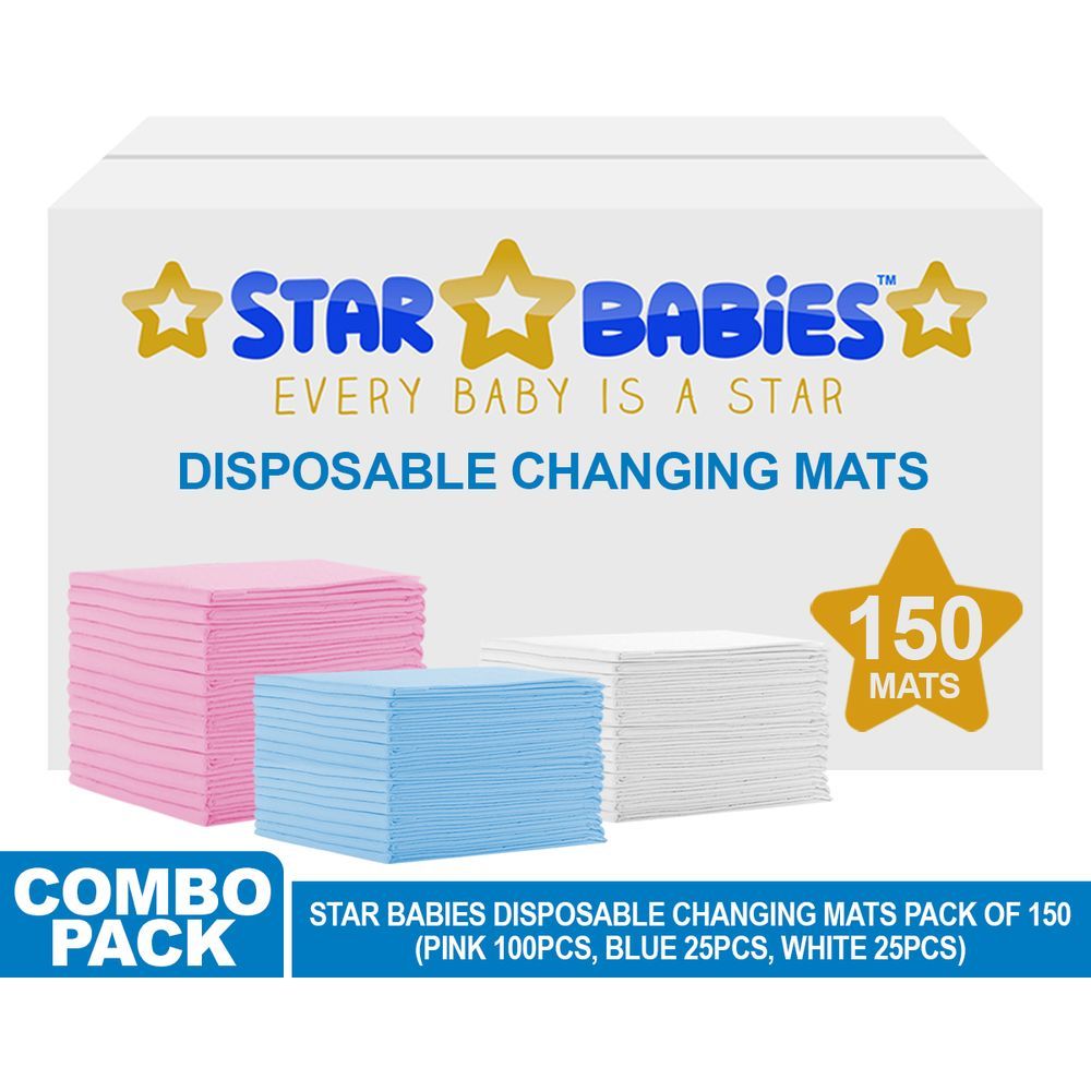 Star Babies - Disposable Changing mats (45x60cm) Large, Pack of 150 - Assorted