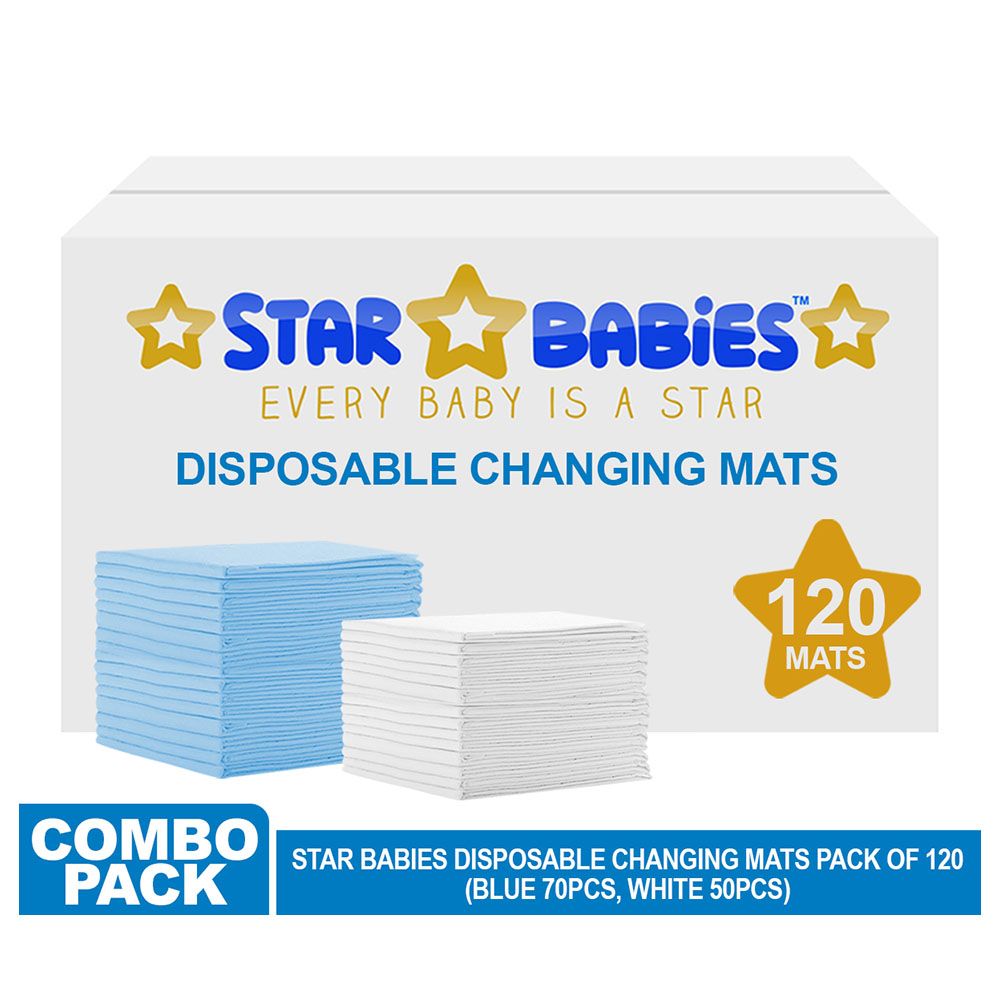 Star Babies - Disposable Changing mats (45x60cm) Large, Pack of 120 - Blue/White