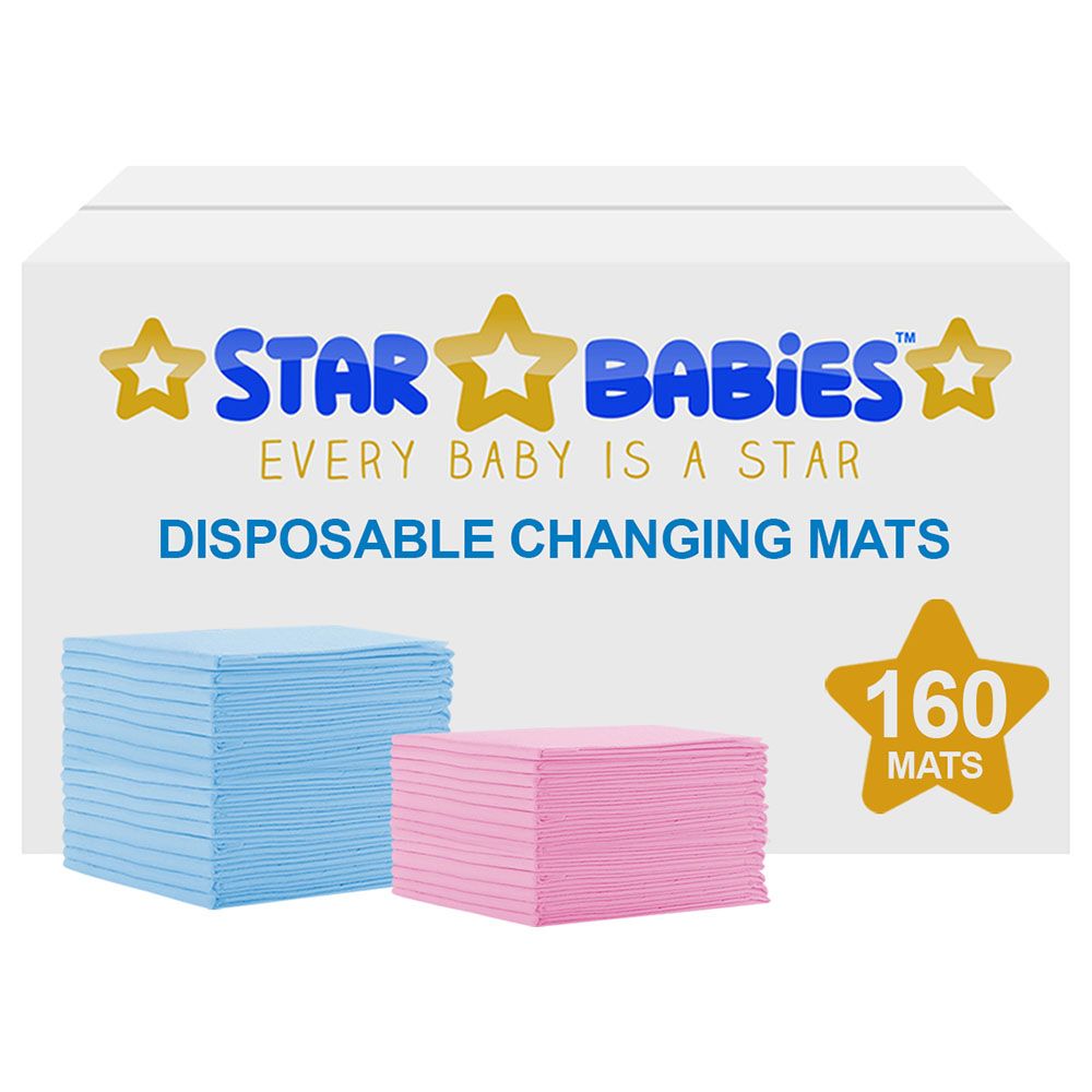 Star Babies - Disposable Changing mats (45x60cm) Large, Pack of 160 - Blue/Pink