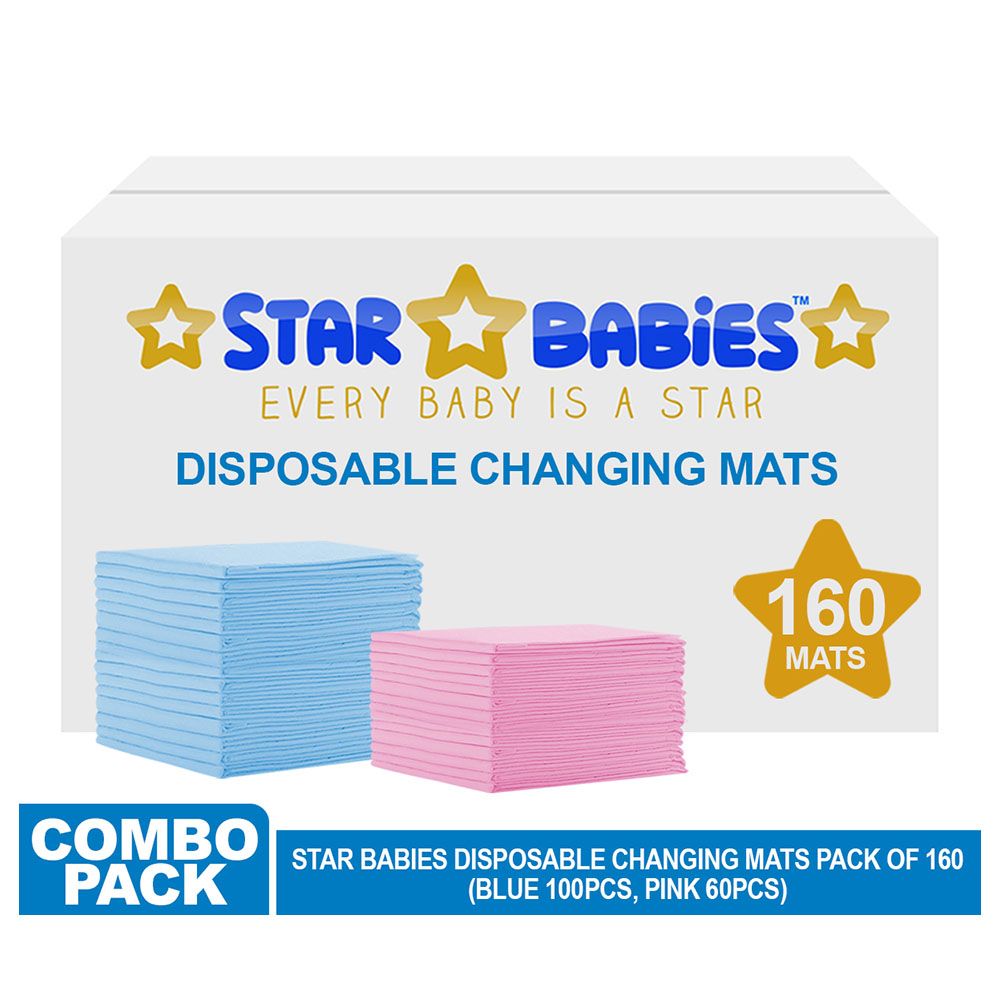 Star Babies - Disposable Changing mats (45x60cm) Large, Pack of 160 - Blue/Pink