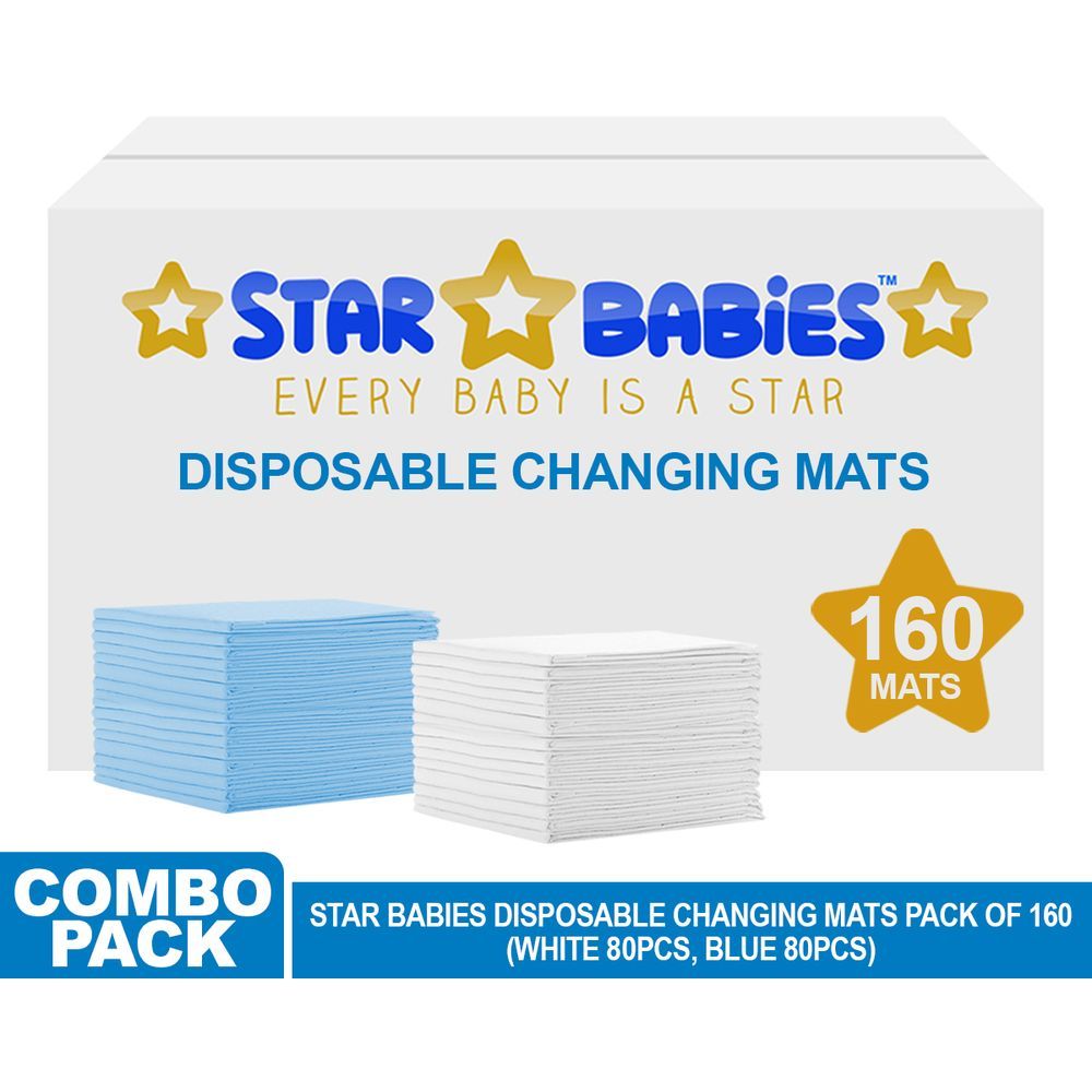 Star Babies - Disposable Changing mats (45x60cm) Large, Pack of 160 - Assorted